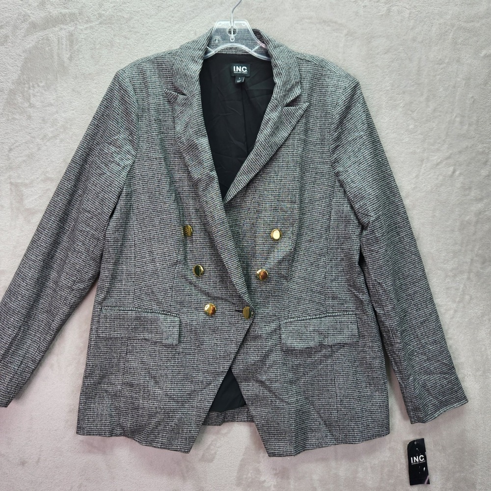 INC International Concepts Womens Large Double Breasted Houndstooth Jacket New